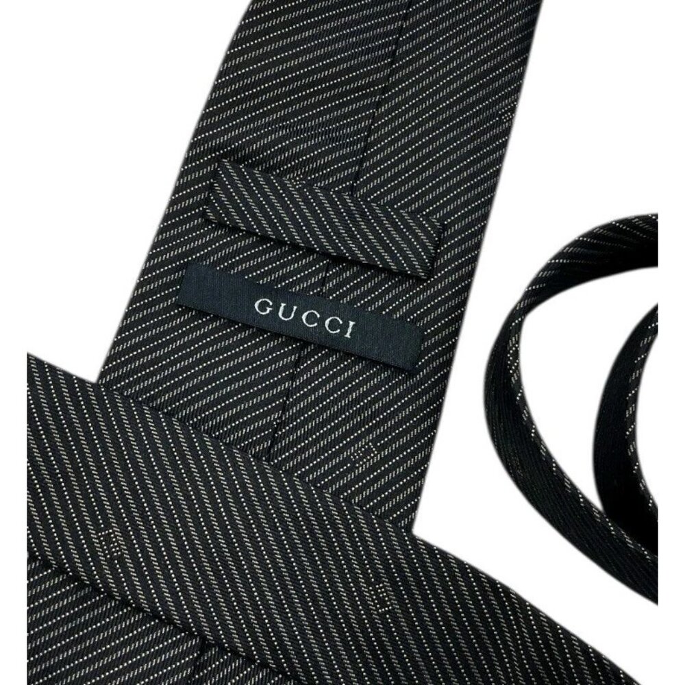 GUCCI Men's 100% Silk Necktie LUXURY Tie Gray Striped Monogram G W:3.4" EUC - Picture 2 of 5